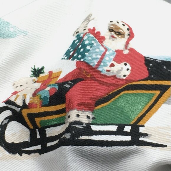 Martha Stewart Christmas Santa Claus Snowman Shower Curtain Sleigh Woods Holiday - Picture 6 of 8